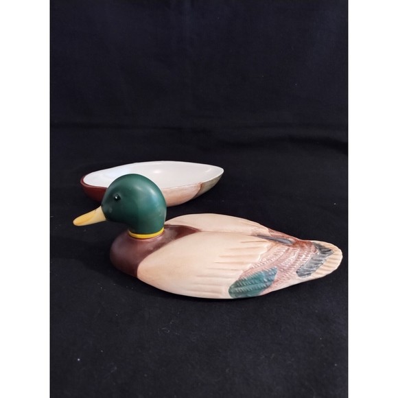 Vintage 1978 Porcelain Avon Mallard Duck Covered Trinket Dish Hand Crafted - Picture 8 of 10